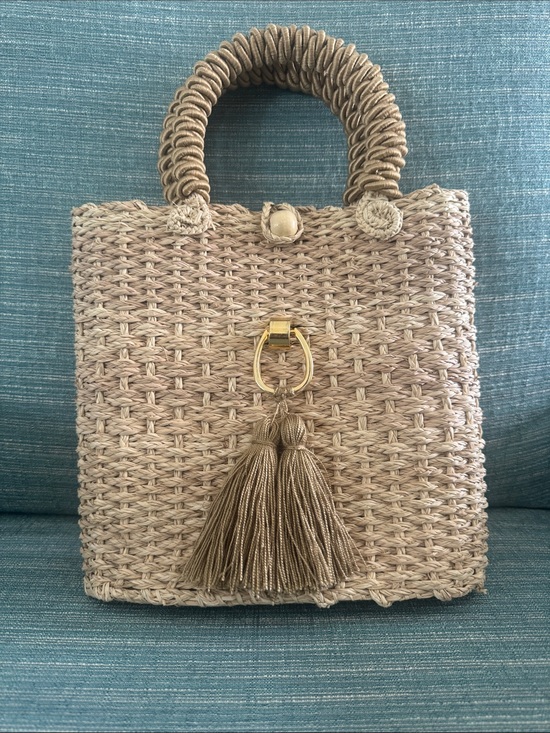 handmade by Colombian indigenous Handbags - Woven Tassel Top-Handle Tote - Beige